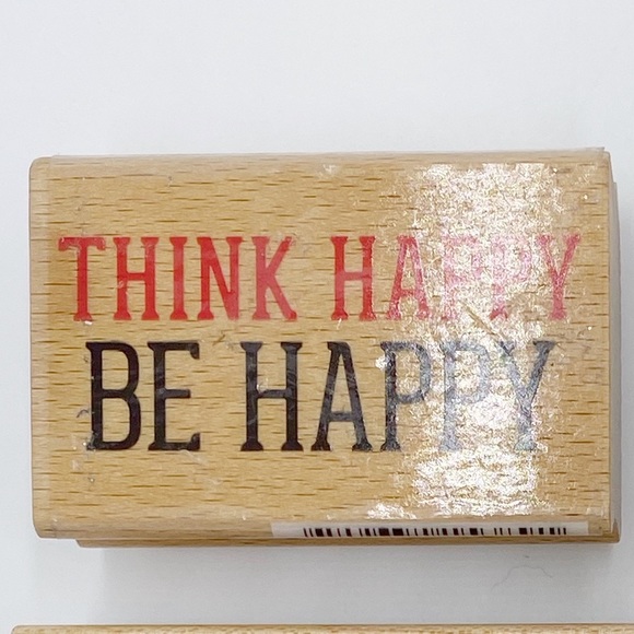 Wooden Rubber Ink Stampers Peacock Feather, Frog, Think Happy Be Happy Stampers - Picture 4 of 11